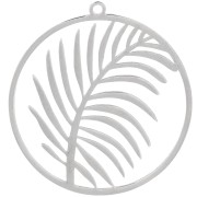 Pendente rotondo 30 mm - motivo a foglie - Acciaio inox 316L x1