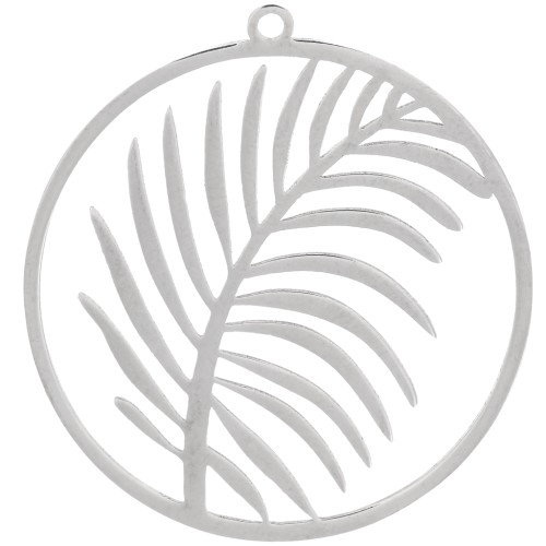 Pendente rotondo 30 mm - motivo a foglie - Acciaio inox 316L x1