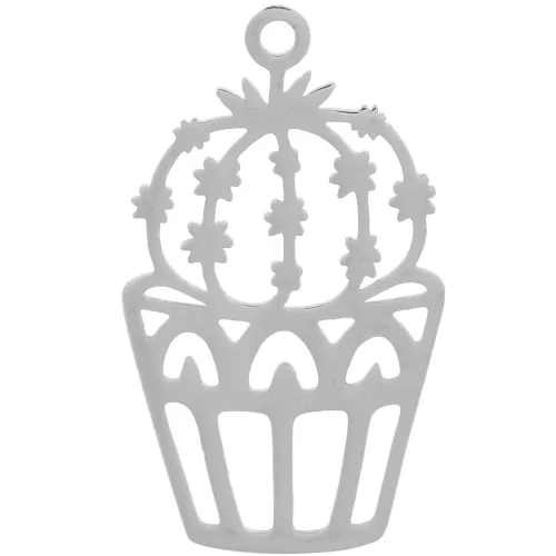 Pendente forma di cactus scavato 30x17 mm - Acciaio inossidabile 304 x1