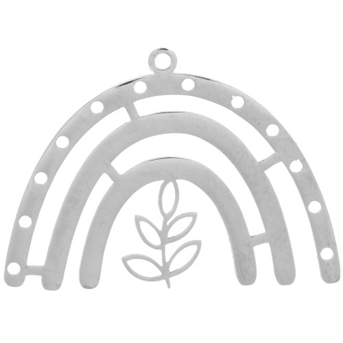 Pendente a più fori 26x36 mm con fogliolina - Acciaio inox 304 x1