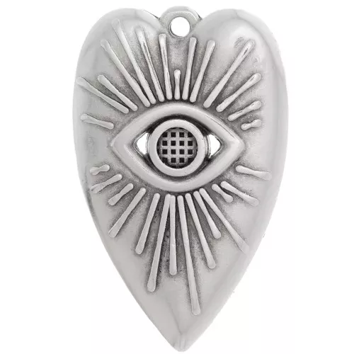 Pendente cuore con occhio 39x24mm per cabochon da 4 mm - Placcatura argento antico