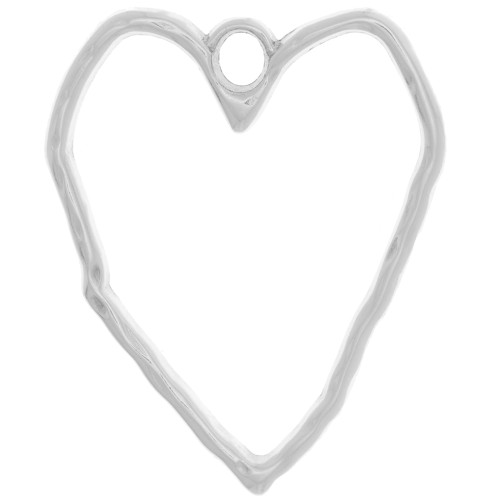 Pendente cuore scavato martellato 35x29 mm - Placcatura argento antico x1