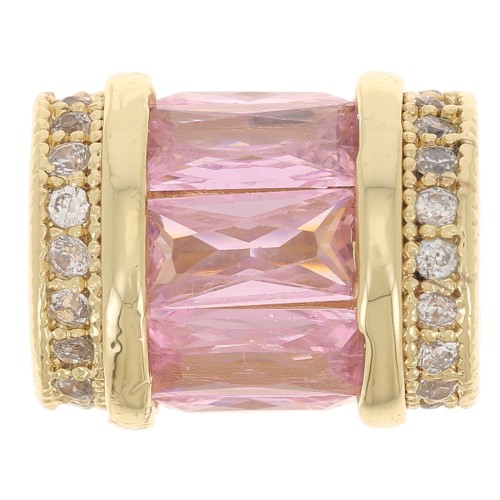 Tubo di perle con Ossido di zirconio 12x10 mm - Oro - Cristallo - Rosa chiaro x1