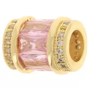 Tubo di perle con Ossido di zirconio 12x10 mm - Oro - Cristallo - Rosa chiaro x1