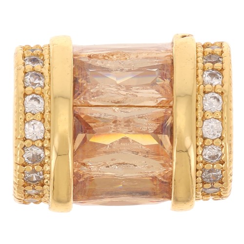 Tubo di perle con Ossido di zirconio 12x10 mm - Oro - Cristallo - Champagne x1