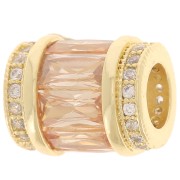 Tubo di perle con Ossido di zirconio 12x10 mm - Oro - Cristallo - Champagne x1