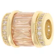 Tubo di perle con Ossido di zirconio 12x10 mm - Oro - Cristallo - Champagne x1