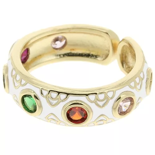 Anello largo con resina epossidica e ossidi di zirconio Oro - Bianco - Multicolore x1