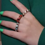 Anello largo con resina epossidica e ossidi di zirconio Oro - Bianco - Multicolore x1