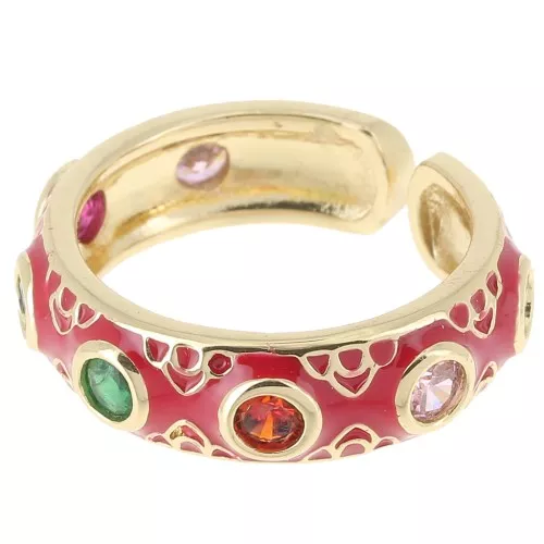 Anello largo con resina epossidica e ossidi di zirconio Oro - Rosso - Multicolore x1