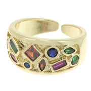 Anello largo con ossidi di zirconio - Forme geometriche - Oro - Multicolore x1|raw }}