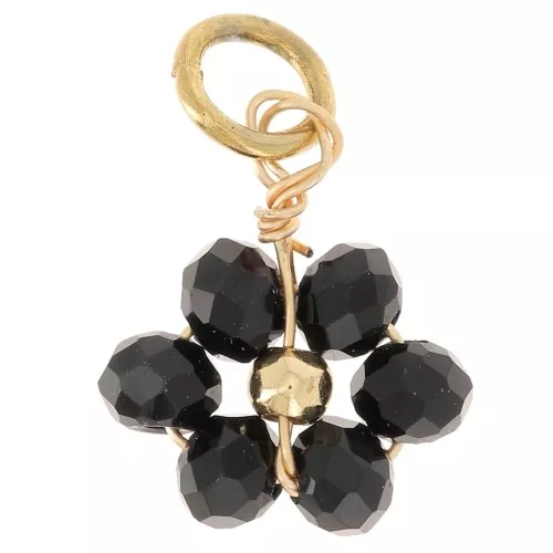Ciondolo fiore 12 mm perle di vetro sfaccettato - Oro - Jet x1