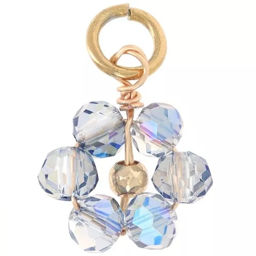 Ciondolo a fiore 12 mm perle di vetro sfaccettato - Oro - Grigio chiaro AB x1
