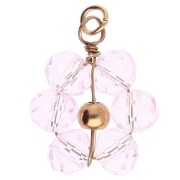 Pendente a forma di fiore da 12 mm con perle di vetro sfaccettate - Acciaio inossidabile Dorato rosa chiaro x1