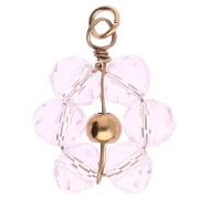 Pendente a forma di fiore da 12 mm con perle di vetro sfaccettate - Acciaio inossidabile Dorato rosa chiaro x1