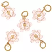 Ciondolo fiore 12 mm perle di vetro sfaccettato - Oro - Rosa chiaro x1