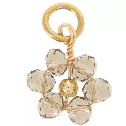 Ciondolo a fiore 12 mm perle di vetro sfaccettate - Oro - Quarzo fumé x1