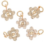 Ciondolo a fiore 12 mm perle di vetro sfaccettate - Oro - Quarzo fumé x1