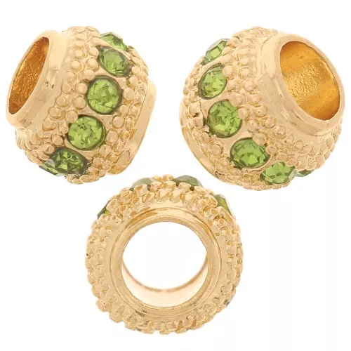 Perla rotonda strass 7x6 mm -dorato - Verde chiaro x1