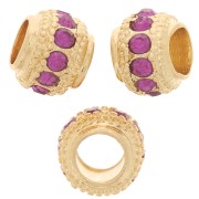 Perla rotonda strass 7x6 mm - dorato - Fucsia x1