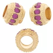 Perla rotonda strass 7x6 mm - dorato - Fucsia x1