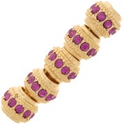 Perla rotonda strass 7x6 mm - dorato - Fucsia x1