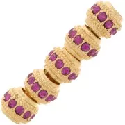 Perla rotonda strass 7x6 mm - dorato - Fucsia x1