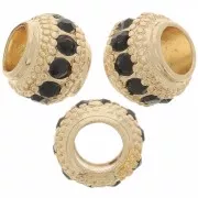Perla rotonda strass 7x6 mm - dorato - Nero x1