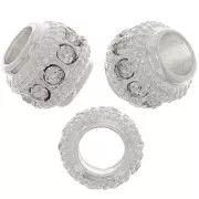 Perla rotonda strass 7x6 mm - Argento - Cristallo x1