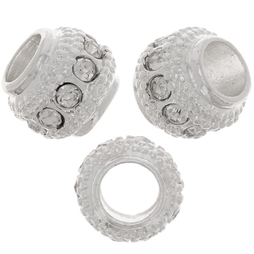 Perla rotonda strass 7x6 mm - Argento - Cristallo x1