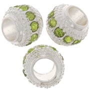 Perla rotonda strass 7x6 mm - Argento - Verde chiaro x1