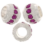 Perla rotonda con strass 7x6 mm - Argentato - Fucsia x1|raw }}