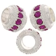 Perla rotonda con strass 7x6 mm - Argentato - Fucsia x1