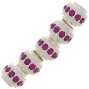 Perla rotonda con strass 7x6 mm - Argentato - Fucsia x1