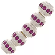 Perla rotonda con strass 7x6 mm - Argentato - Fucsia x1