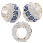 Perla rotonda con strass 7x6 mm - Argentato - Blu x1