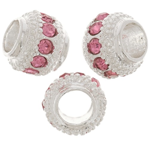 Perla rotonda con strass 7x6 mm - Argentato - Rosa chiaro x1