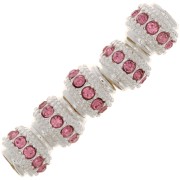 Perla rotonda con strass 7x6 mm - Argentato - Rosa chiaro x1