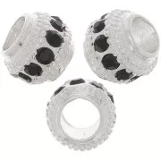 Perla rotonda con strass 7x6 mm - Argentato - Nero x1