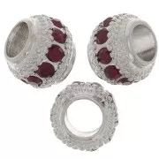 Perla rotonda con strass 7x6 mm -Argentato - Siam x1