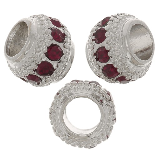Perla rotonda con strass 7x6 mm -Argentato - Siam x1