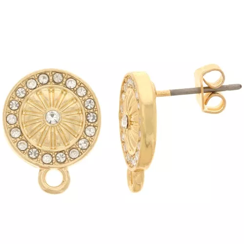 Orecchini tondi 11 mm con strass e anellino - dorato - Cristalli x2
