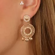 Orecchini tondi 11 mm con strass e anellino - Rodio - Cristalli x2