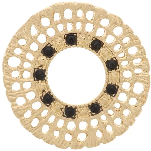 Distanziatore rotondo striato da 24 mm con strass - dorato - Nero x1