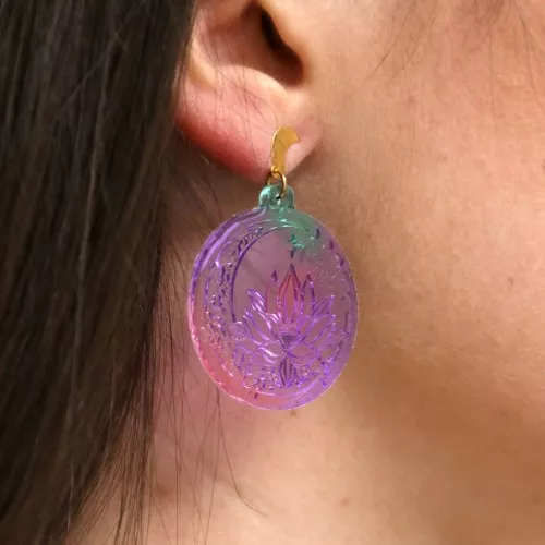 Stampo in silicone - orecchini tondi - fiore di loto e luna - resina epossidica