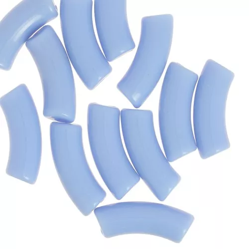 Perline tubolari curve 35x11 mm in acrilico opaco - Azzurro x6