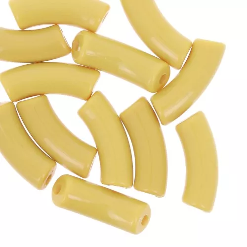 Perline tubolari curve 35x11 mm in acrilico opaco - Ocra x6