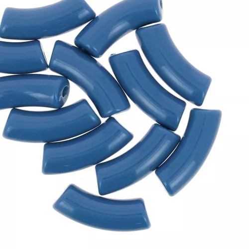 Perline tubolari curve 35x11 mm in acrilico opaco - Blu denim x6