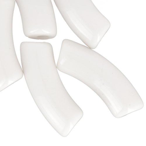 Perline tubolari curve 35x11 mm in acrilico opaco - Crema x6