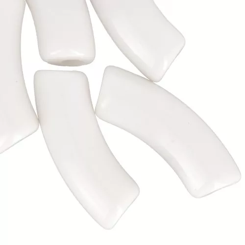 Perline tubolari curve 35x11 mm in acrilico opaco - Crema x6